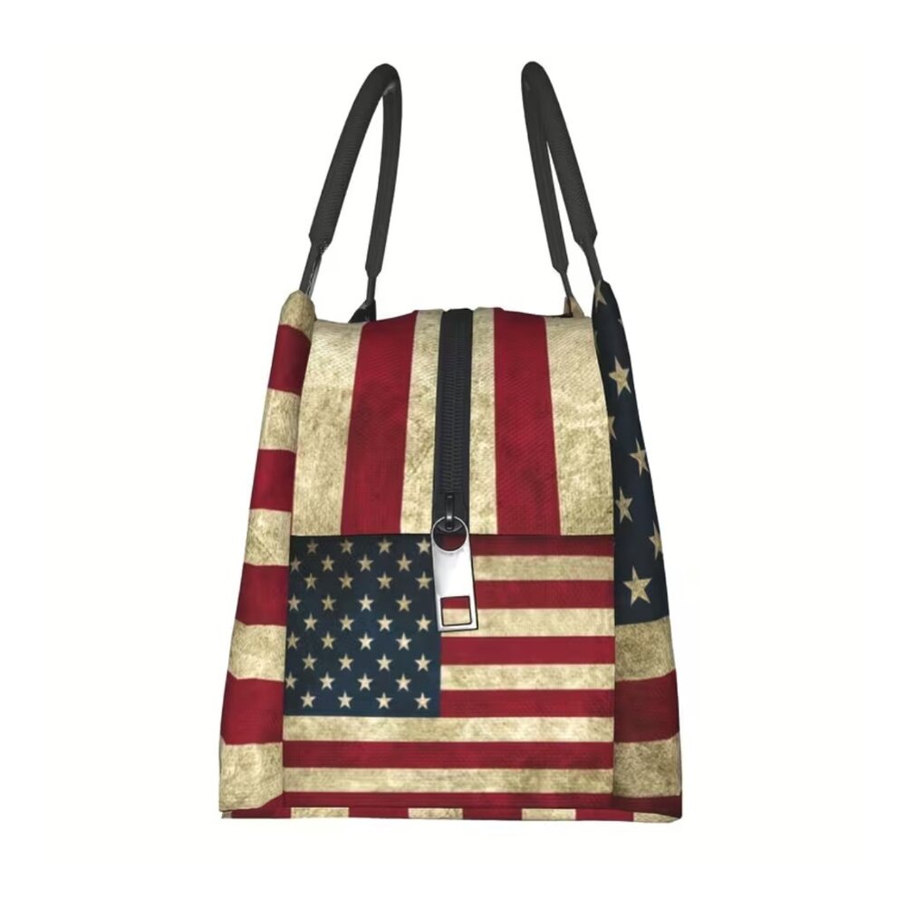 Lunch Bag Vintage Star & Stripes Reusable Insulated Cooler Bag Tote Bag for Food - Picture 3 of 5
